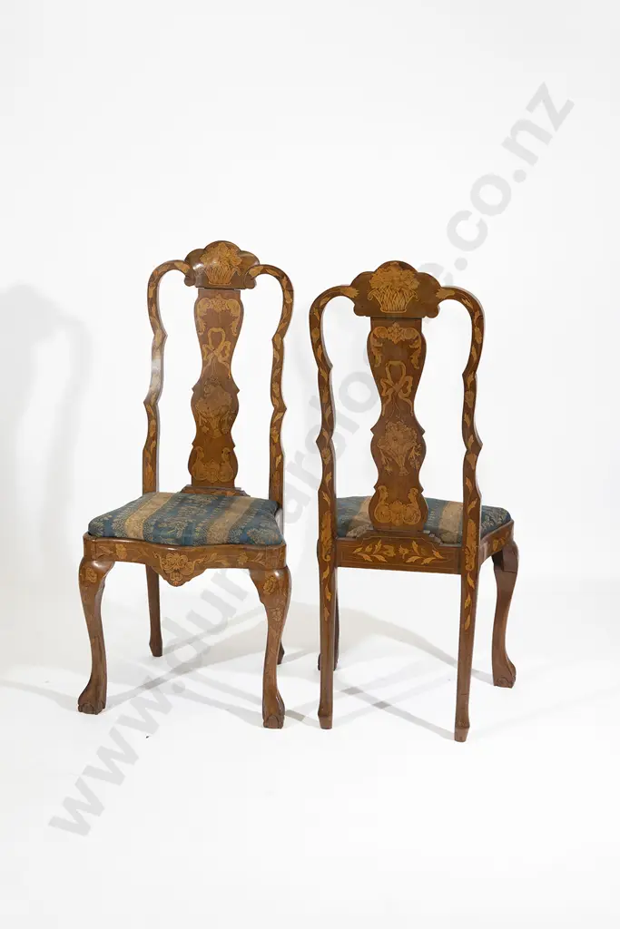 A Pair C19th Dutch Walnut & Marquetry Chairs Image 1++