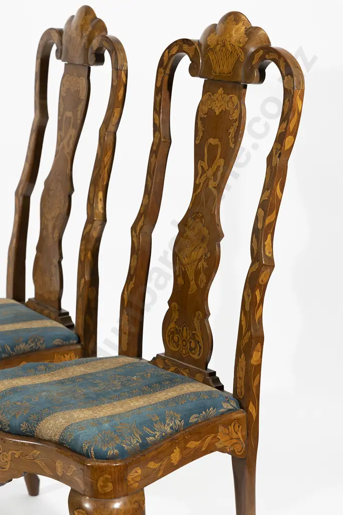 A Pair C19th Dutch Walnut & Marquetry Chairs Image 1++