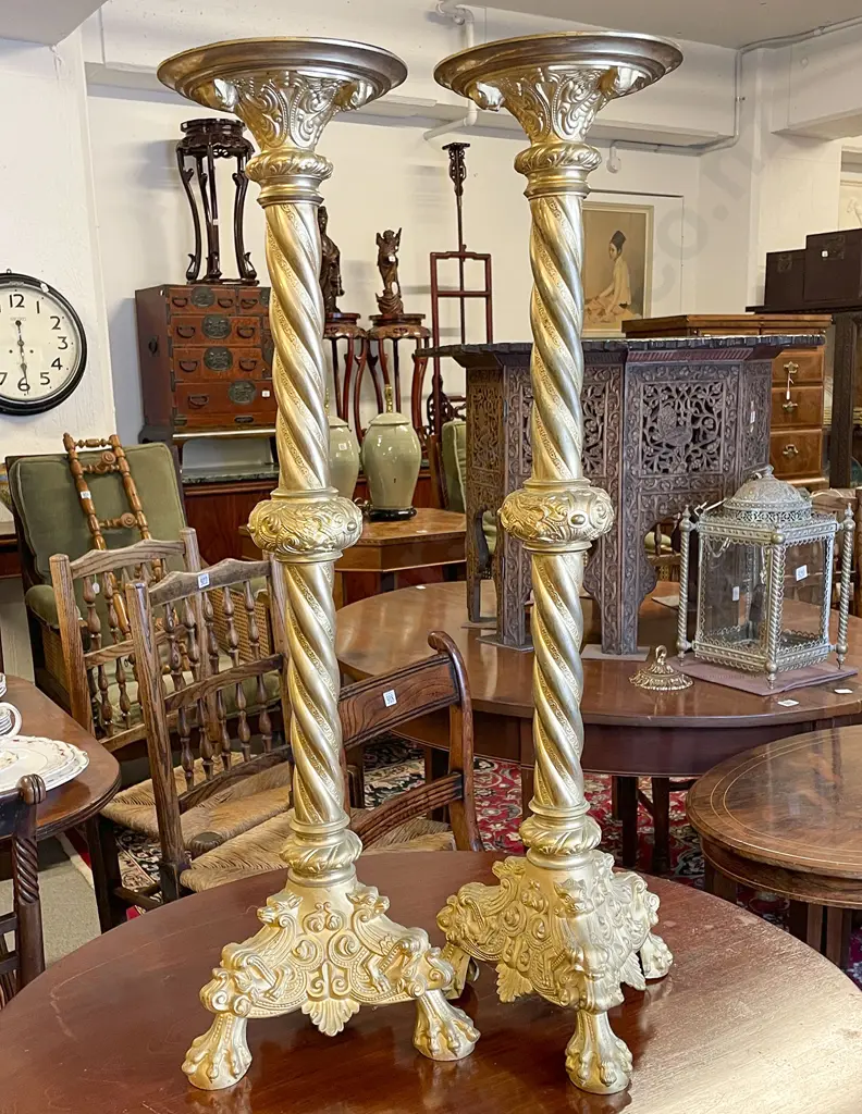 Pair of Large Brass Ecclesiastical Altar Candlesticks Image 1++