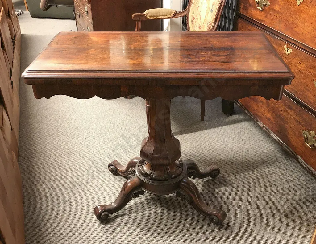 Early Victorian Rosewood Foldover Card Table Image 1++