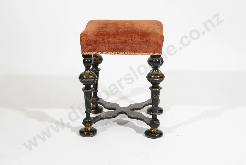 William & Mary Style Black Lacquered Dressing Stool Image 1++