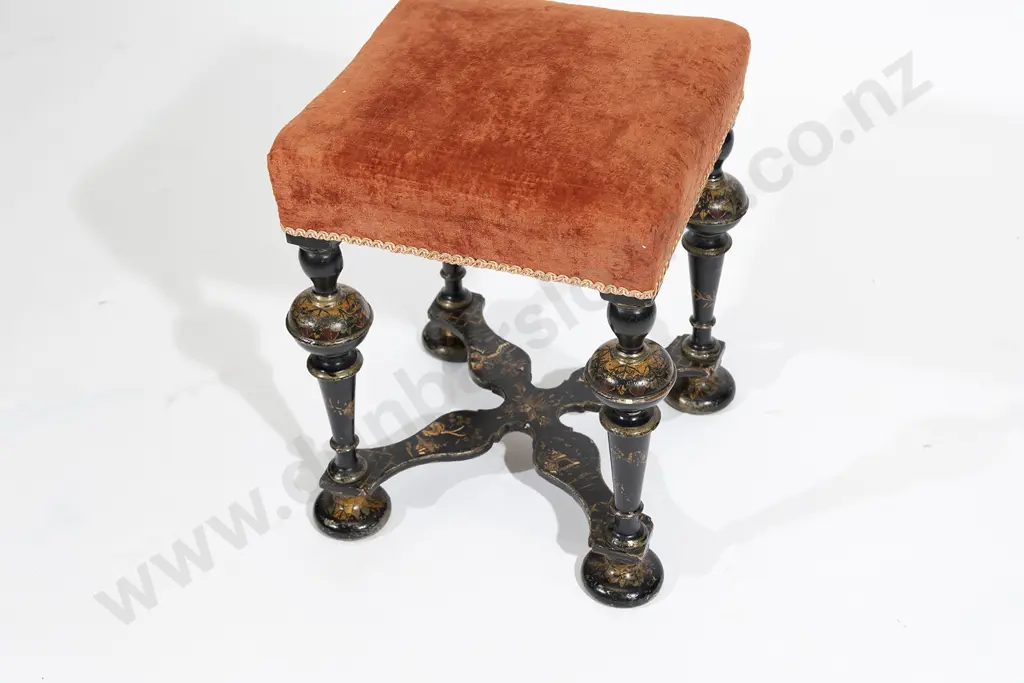 William & Mary Style Black Lacquered Dressing Stool Image 1++