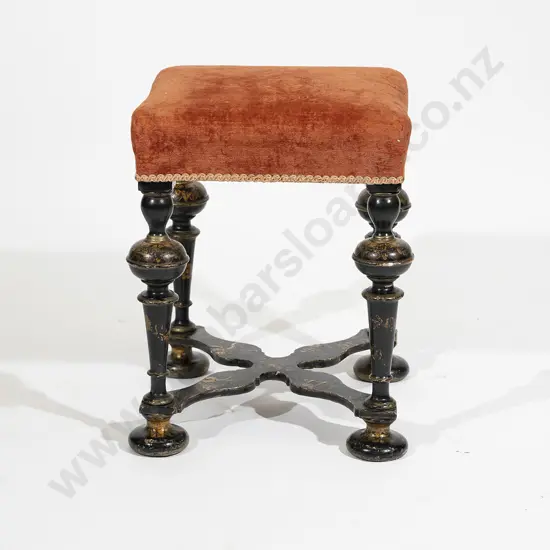 William & Mary Style Black Lacquered Dressing Stool