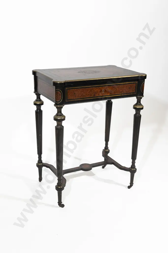 C19th French Ebonised & Amboyna Work Table Image 1++