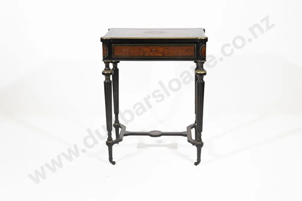 C19th French Ebonised & Amboyna Work Table Image 1++