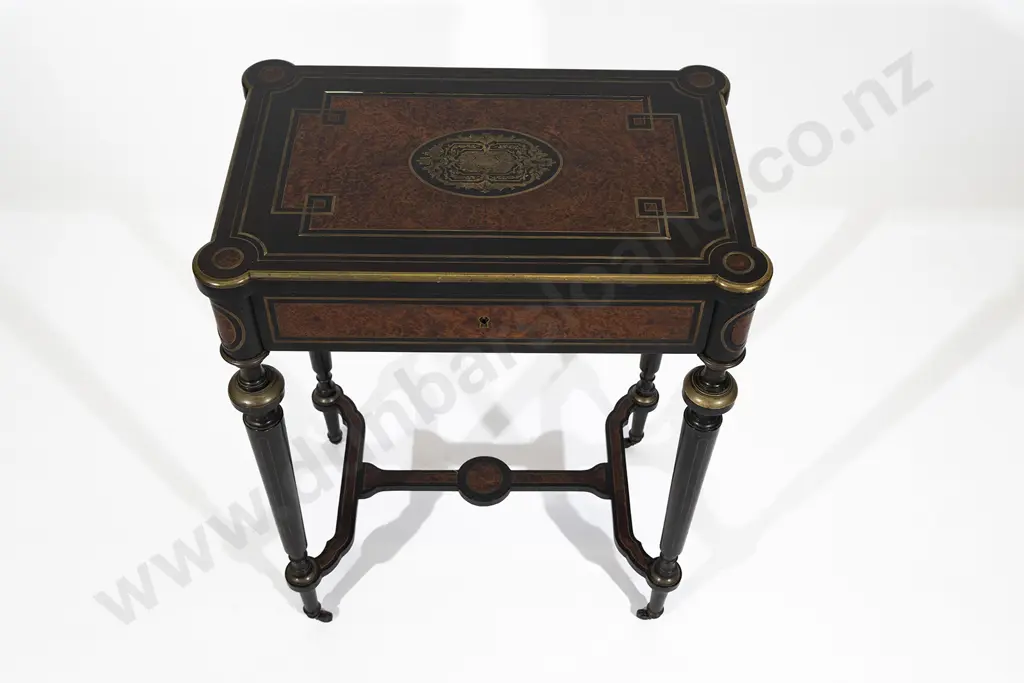 C19th French Ebonised & Amboyna Work Table Image 1++