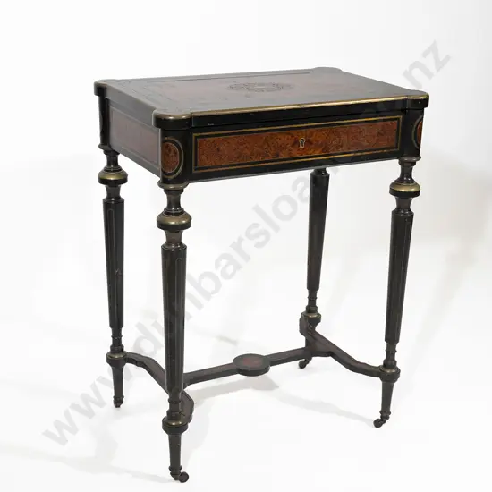 C19th French Ebonised & Amboyna Work Table