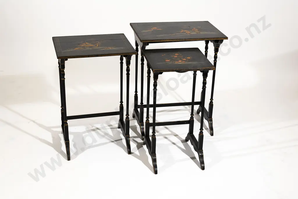Maple & Co Black Lacquered Chinoisorie Nest of Tables Image 1++