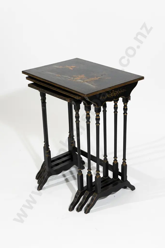 Maple & Co Black Lacquered Chinoisorie Nest of Tables Image 1++