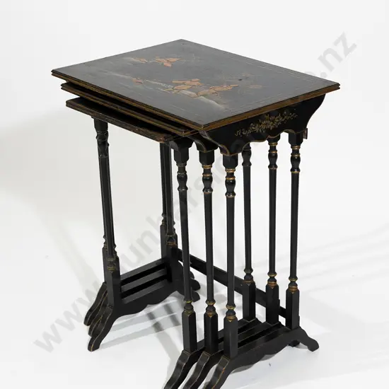 Maple & Co Black Lacquered Chinoisorie Nest of Tables
