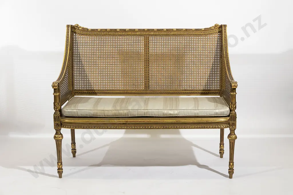 C19th French Gilded Bergere Salon Settee Image 1++