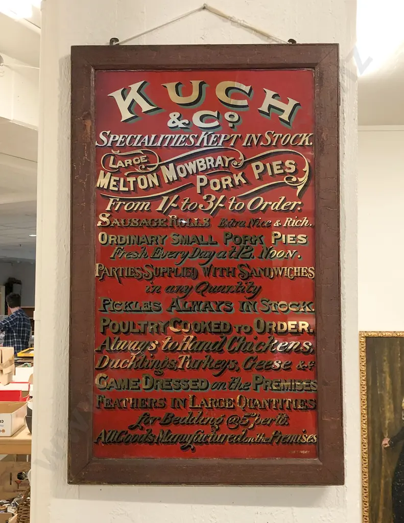 Vict Kuch & Co Red & Gilt Glass Advertising Sign By R E Tingey Image 1++