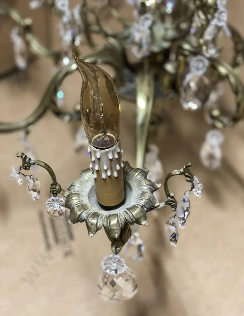 Large French Gilt Bronze & Crystal Drop Rococo Style Chandelier Image 1++