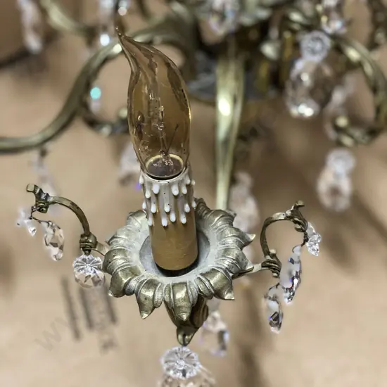 Large French Gilt Bronze & Crystal Drop Rococo Style Chandelier
