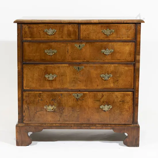 Queen Anne Walnut & Feather Banded Chest of Drawers