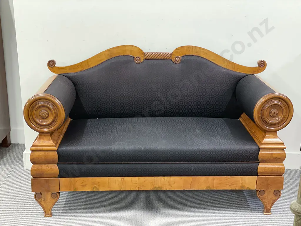 A Good Biedermeier 19th Century Satin Birch Settee Image 1++