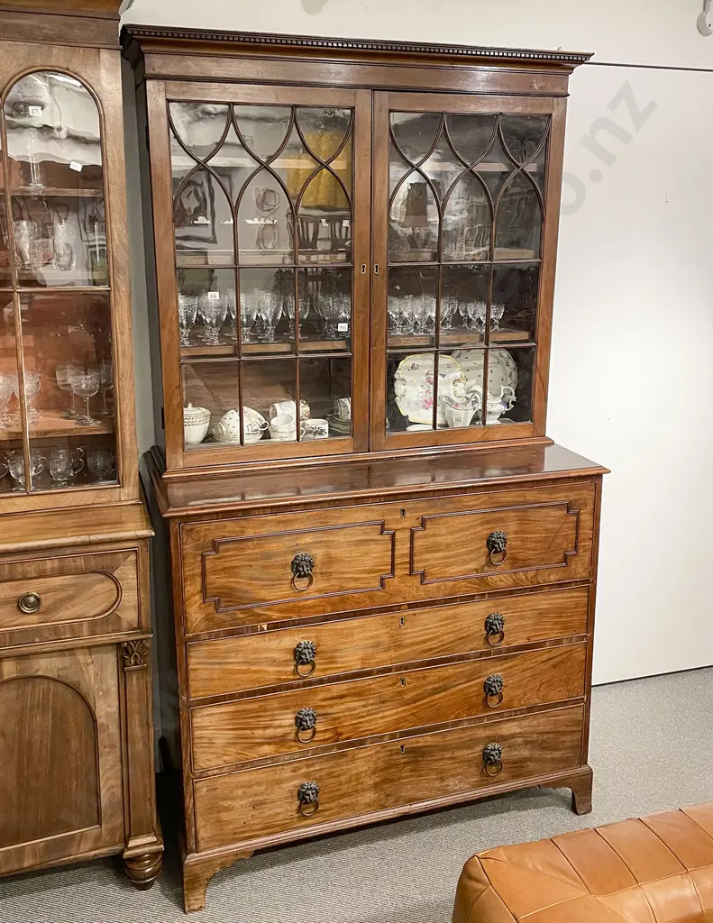 Geo III Mahogany Secretaire Bookcase Image 1++
