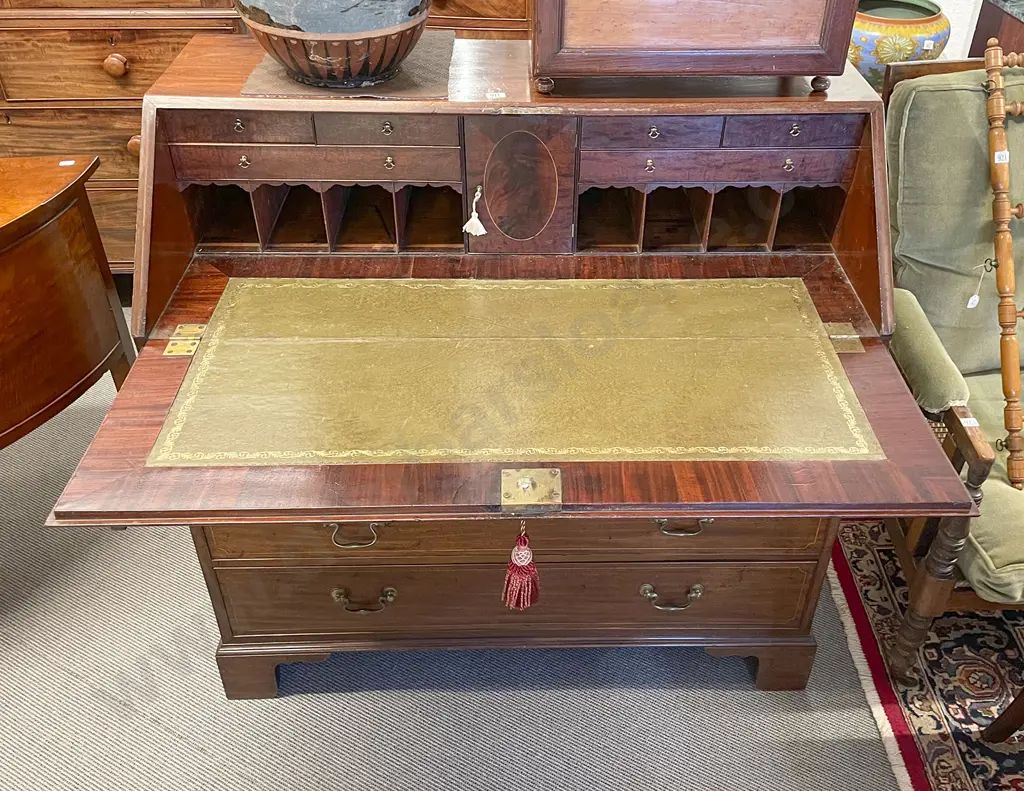 Geo III Mahogany & Inlaid Bureau Image 1++
