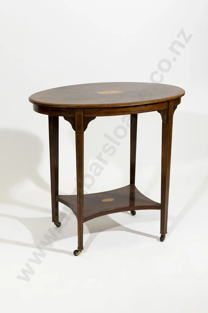 Edwardian Rosewood & Inlaid Oval Occasional Table Image 1++