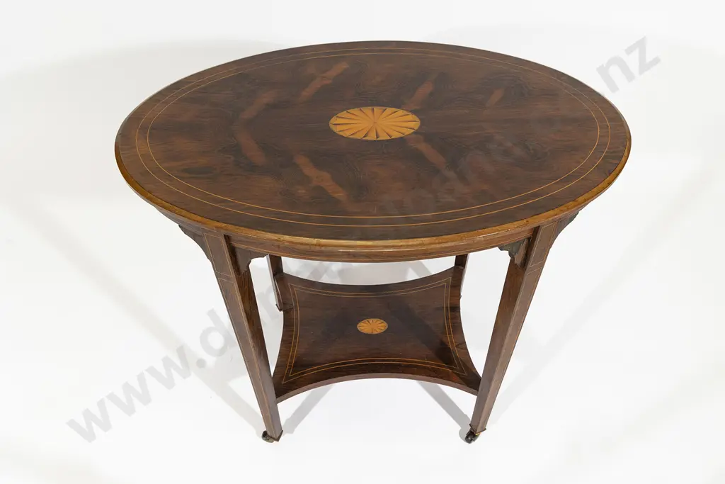 Edwardian Rosewood & Inlaid Oval Occasional Table Image 1++