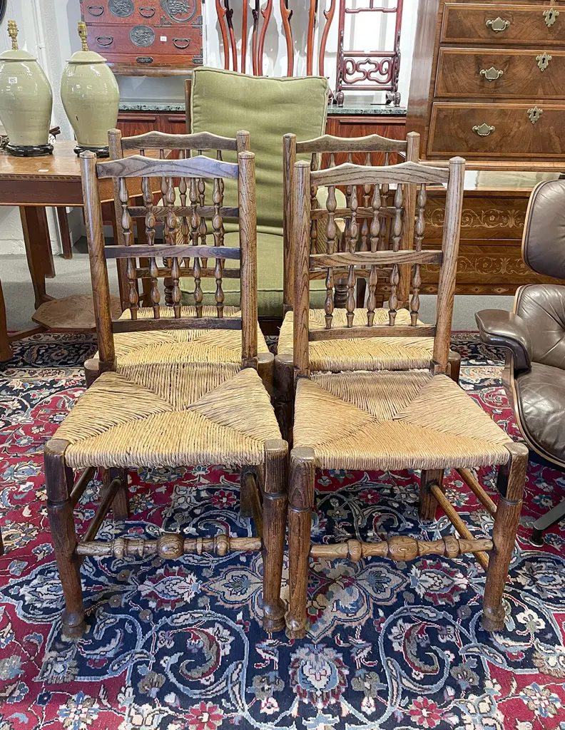 A Set of Four 18th Century Lancashire Elm Chairs Image 1++