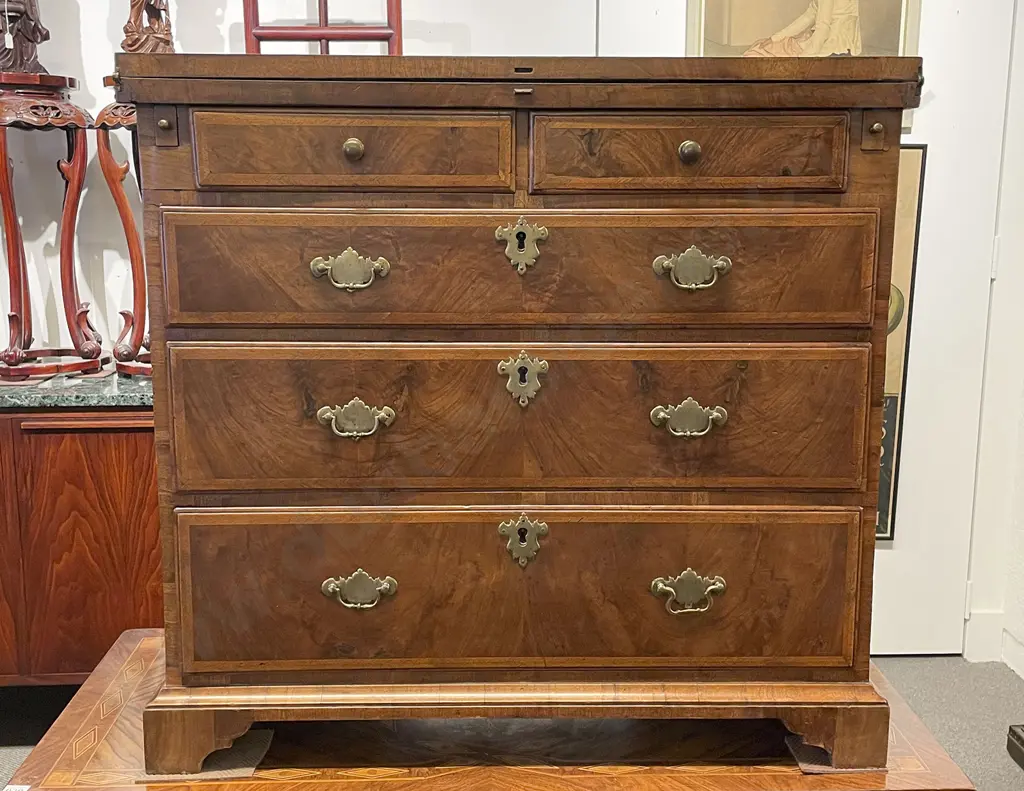 C19th Walnut & Feather Banded Dutch Style Bachelors Chest Image 1++