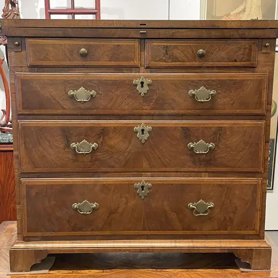 C19th Walnut & Feather Banded Dutch Style Bachelors Chest