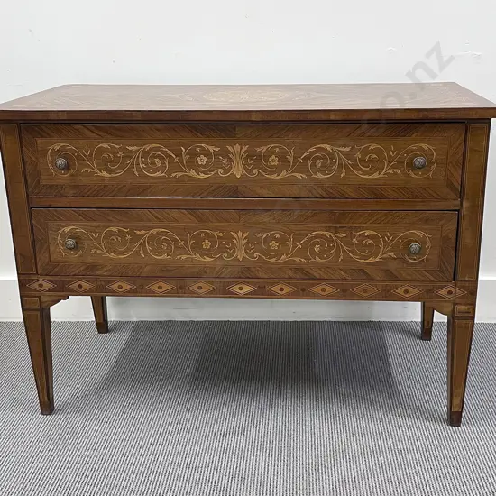 A 19th Century Italian Piedmontoise Walnut and Rosewood Marquetry Commode