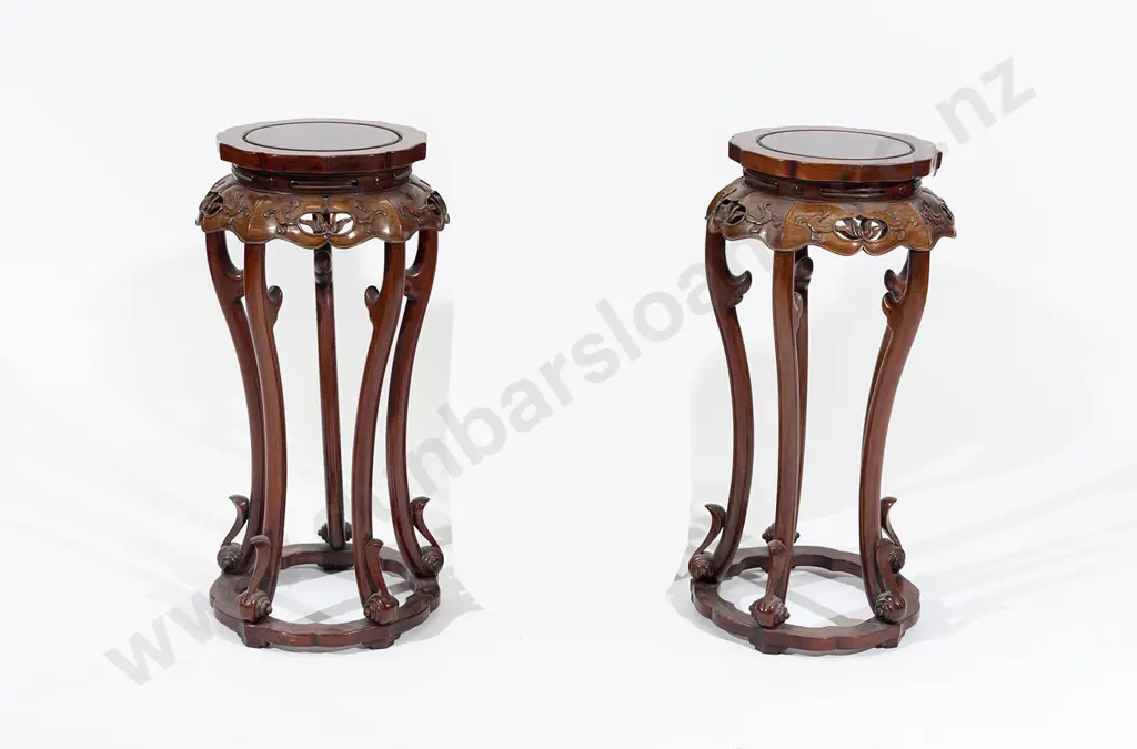 Pair Chinese Rosewood Plant Stands Image 1++