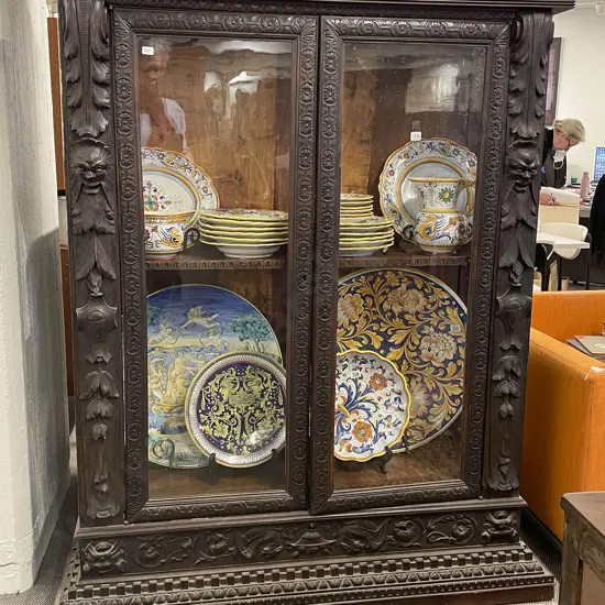 Late Vict Stained Walnut Cabinet Bookcase