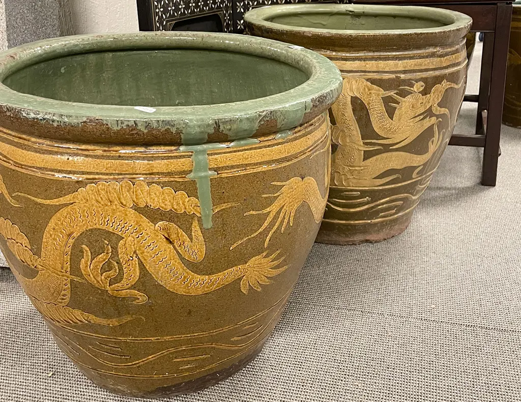 Large Pair Chinese Pottery Planters Image 1++