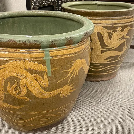 Large Pair Chinese Pottery Planters