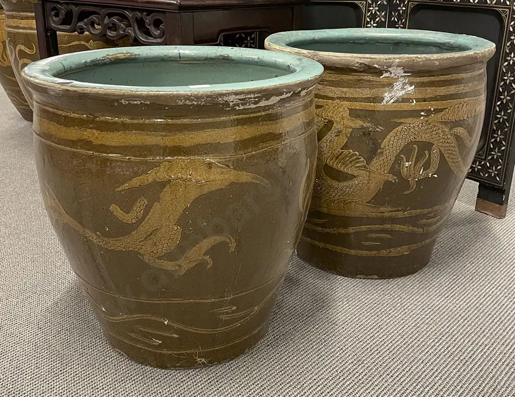 Pair Chinese Pottery Planters Image 1++
