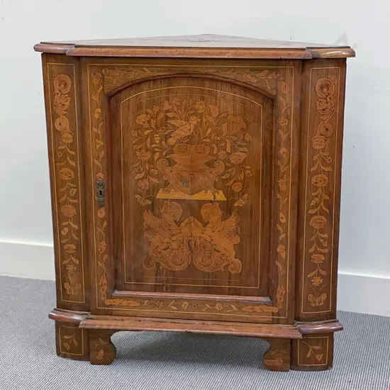 Dutch 19th Century Rosewood Marquetry Inlaid Corner Cabinet
