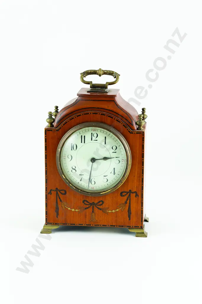 Edw Sheraton Revival Satinwood & Marquetry Mantel Clock Image 1++