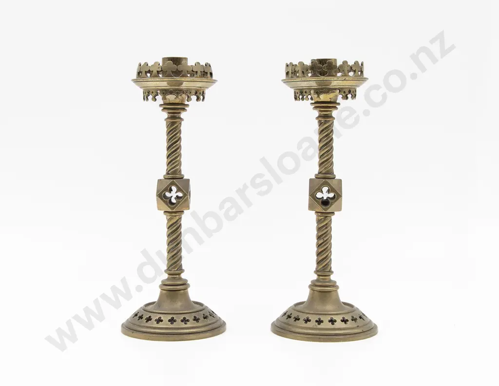 Pair Of Brass Gothic Style Candlesticks Image 1++