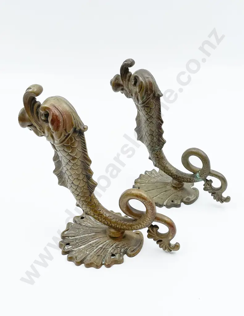 Pair Of Cast brass Stylised Dolphin Wall Sconces Image 1++