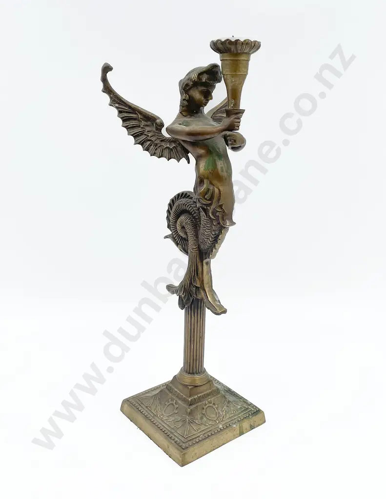 Cast Brass Winged Mermaid Candlestick Image 1++