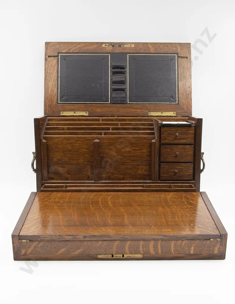Late Vict Oak Travelling Writing Box Image 1++
