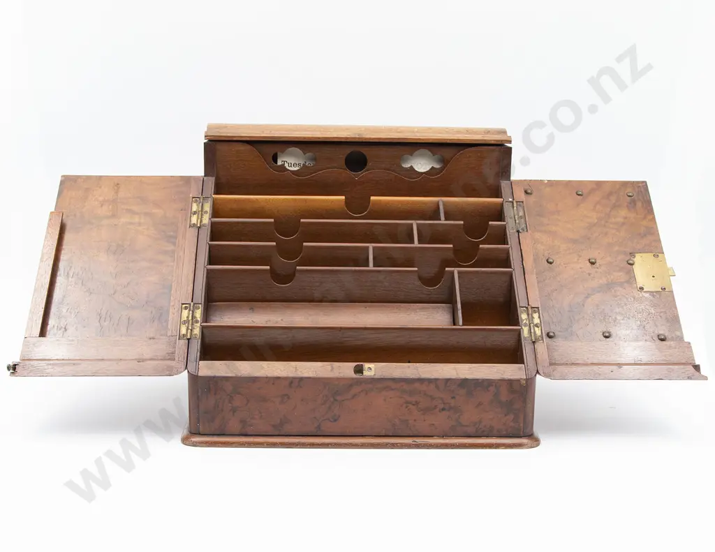 Vict Burr Walnut Wedge Shaped Stationery Box Image 1++