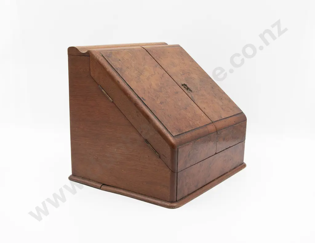 Vict Burr Walnut Wedge Shaped Stationery Box Image 1++