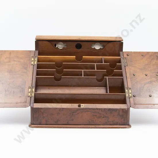 Vict Burr Walnut Wedge Shaped Stationery Box