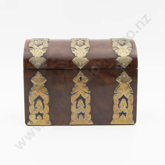 Vict Burr Walnut & Brass Bound Dome Top Jewellery Box