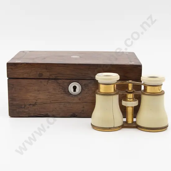 Vict Rosewood Jewellery & Ivory Opera Glasses (af)