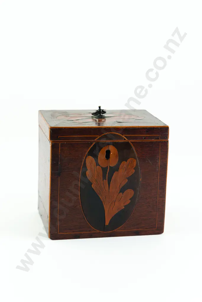 Geo III Mahogany & Inlaid Tea Caddy Image 1++