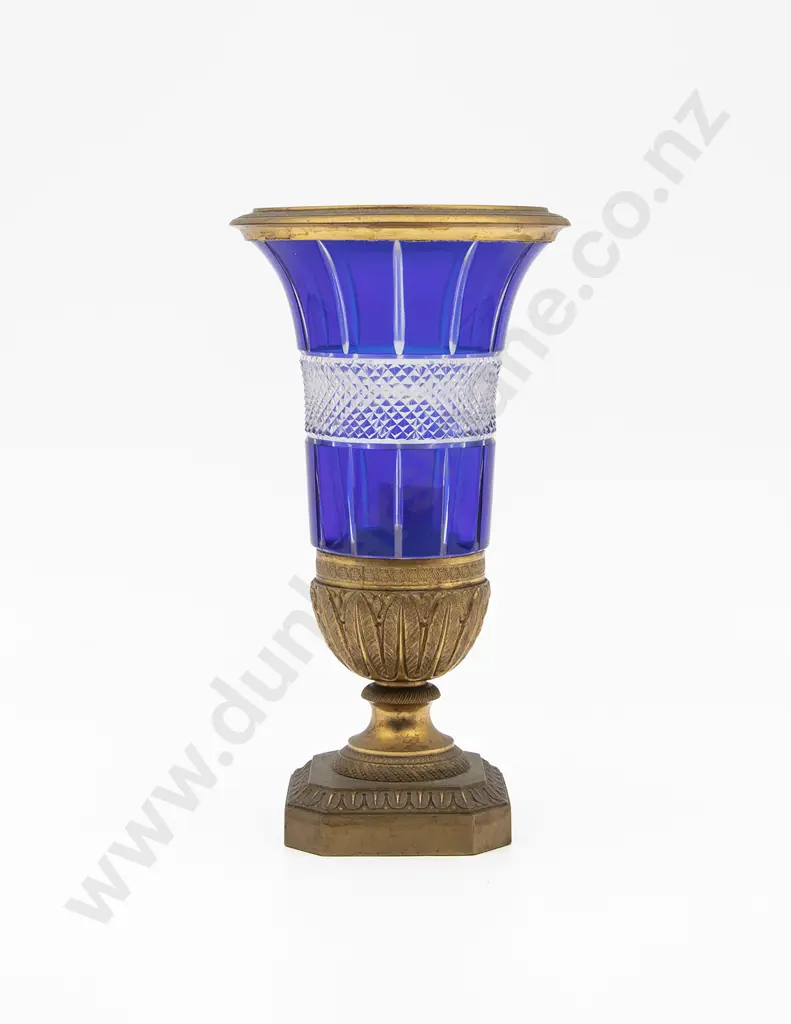 Late C19th French Gilt Bronze & Blue Flashed Glass Vase Image 1++