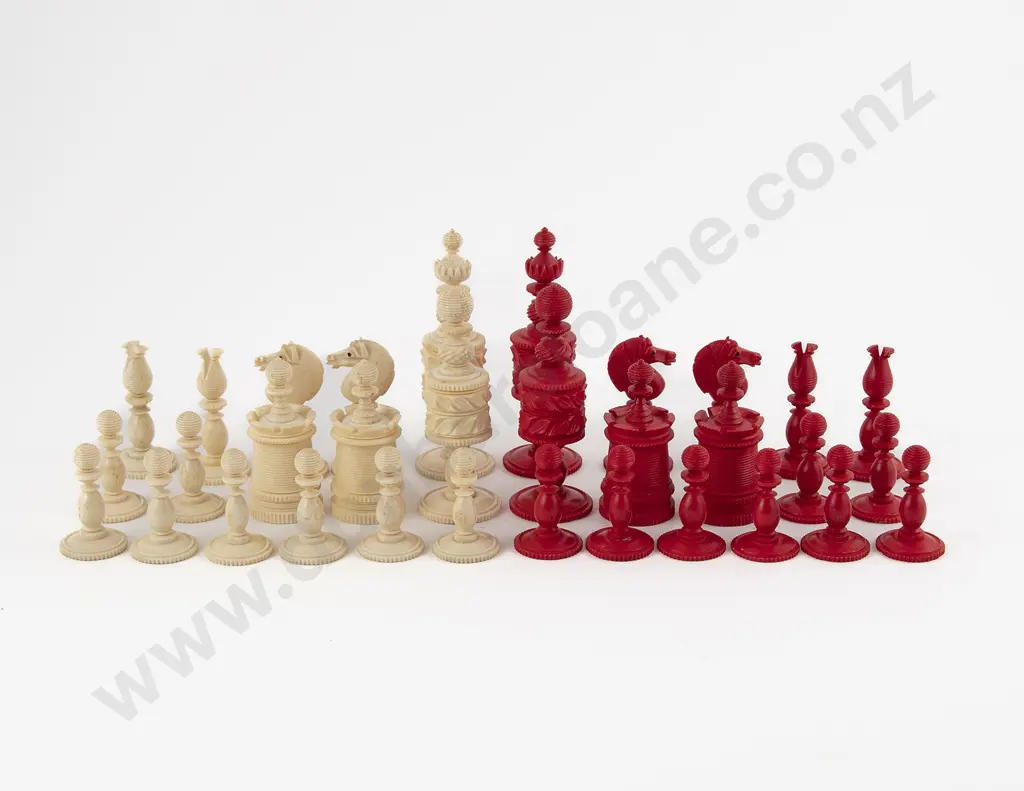 Antique Carved Ivory Chess Set Image 1++