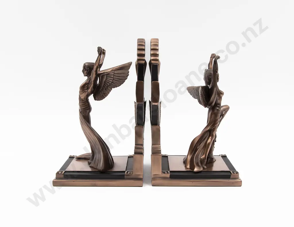 Modern Pair Fantasy Art Deco Style Metal on Resin Bookends Image 1++