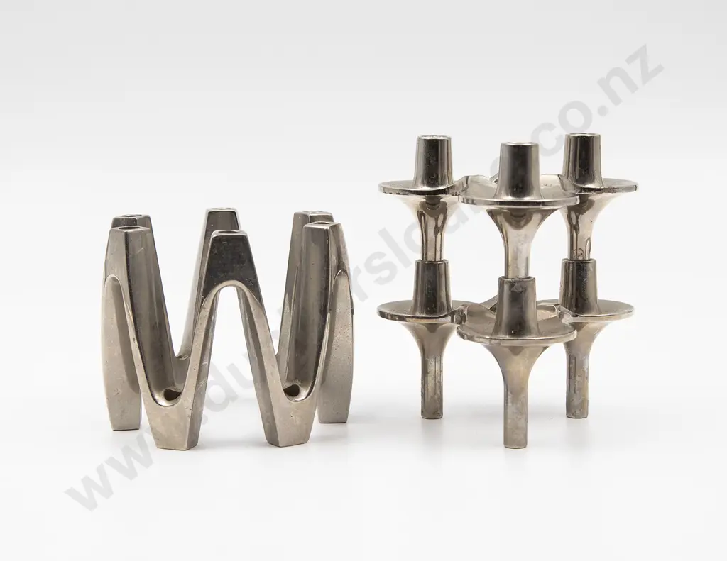 2 Modernist Chrome Plated Candle Holders Image 1++