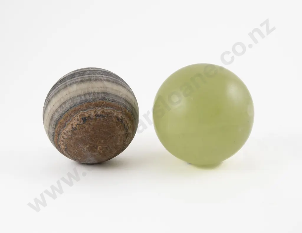 Striated Hardstone Sphere & Light Green Onyx Sphere Image 1++